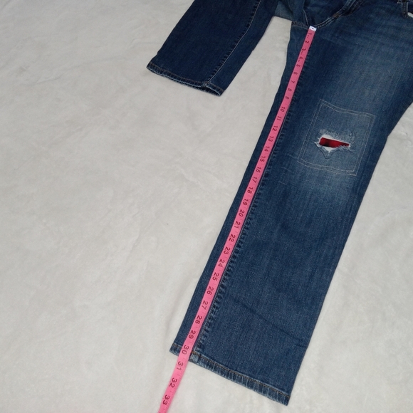 Eddie Bauer EUC Plaid Patch Relaxed Fit Boyfriend Jeans size 14 - Picture 10 of 12